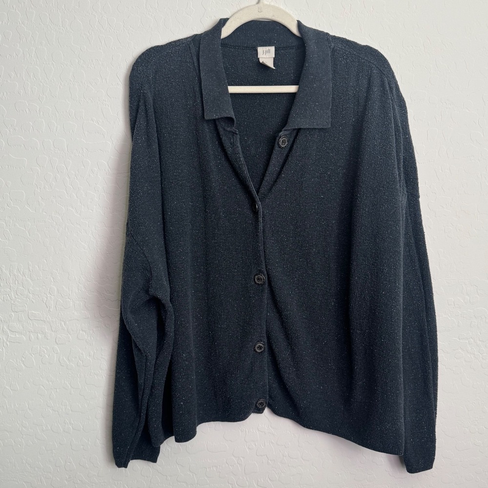 VTG J.Jill Women Cotton Cardigan XL Gray Knit Button Up Oversized Gorpcore